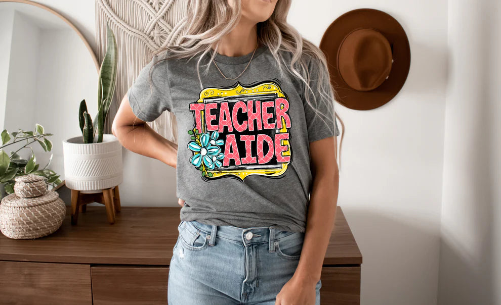 Teacher Aide Framed Bella + Canvas Unisex Jersey T-Shirt Deep Heather