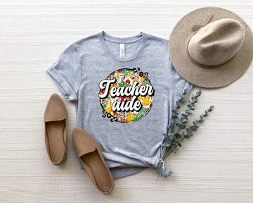 Teacher Aide Cheetah Circle Bella + Canvas Unisex Jersey T-Shirt Athletic Heather