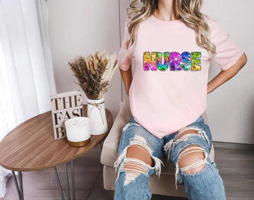 Tie Dye Nurse Bella + Canvas Unisex Jersey T-Shirt Soft Pink