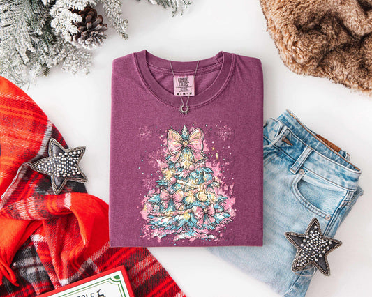 Pink Bow Tree Splatter Comfort Colors Unisex Garment-Dyed Heavyweight T-Shirt Berry