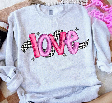 Pink Purple Love Checkered Gildan Unisex Heavy Blend™ Crewneck Sweatshirt Ash