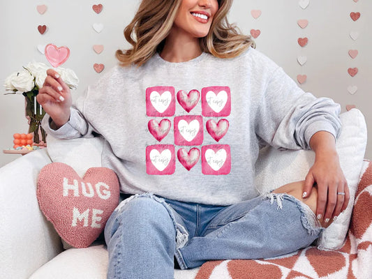 Pink White Heart Box Collage Gildan Unisex Heavy Blend™ Crewneck Sweatshirt Sport Grey