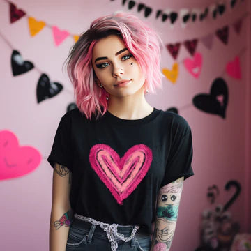 Pink Yarn Heart Gildan Softstyle® T-Shirt Black