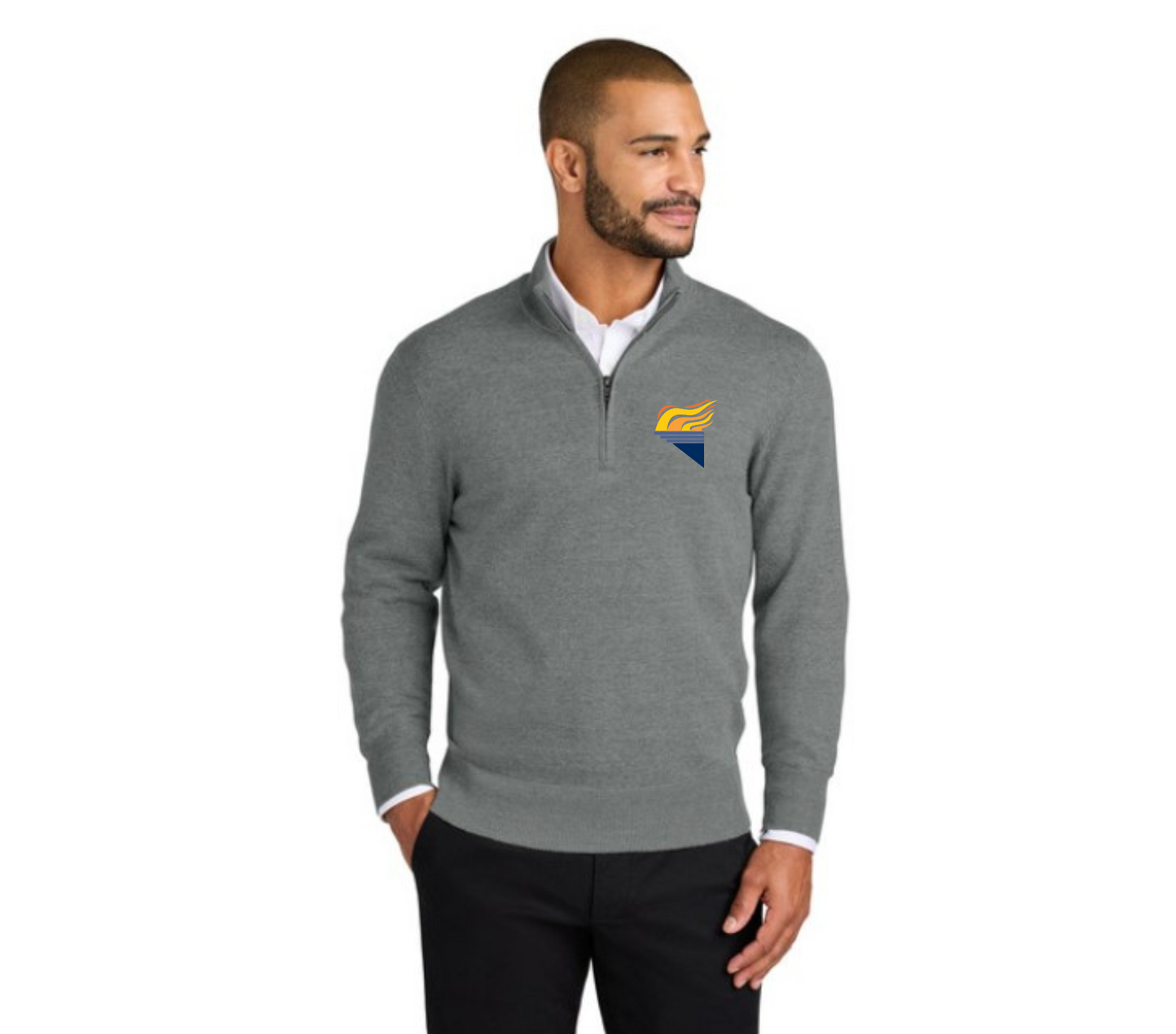 Port Authority Easy Care 1/4-Zip Sweater Med Grey Full Color Torch