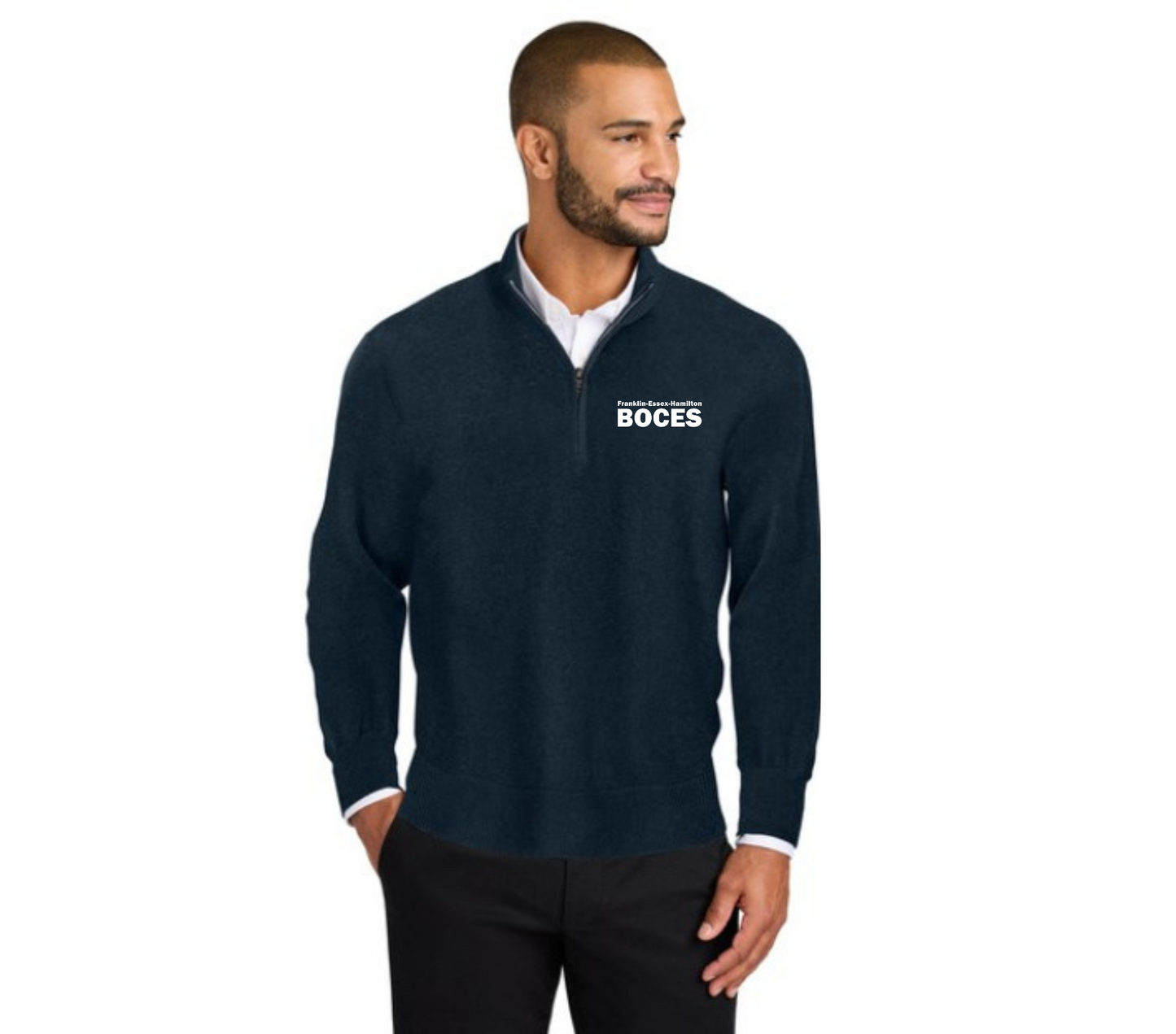 Port Authority Easy Care 1/4-Zip Sweater Navy White FEH BOCES