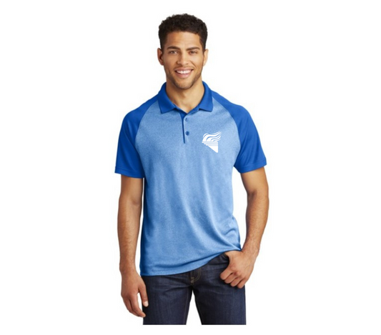 Sport-Tek® PosiCharge® RacerMesh® Raglan Heather Block Polo Blue White Torch Pocket