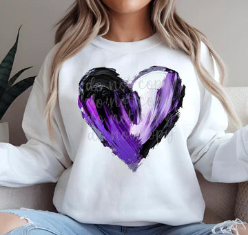 Purple Black White Faux Paint Heart Gildan Unisex Heavy Blend™ Crewneck Sweatshirt White