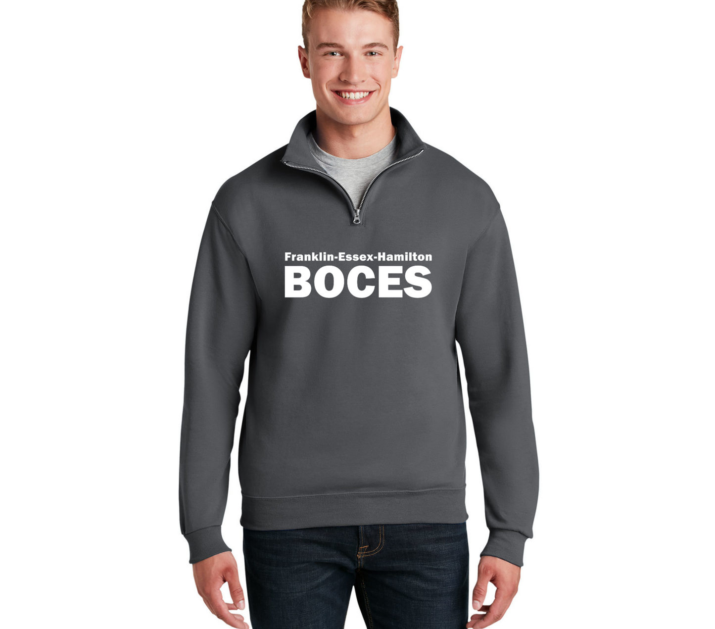 Jerzees NuBlend ® 1/4-Zip Cadet Collar Sweatshirt Charcoal FEH BOCES White Large
