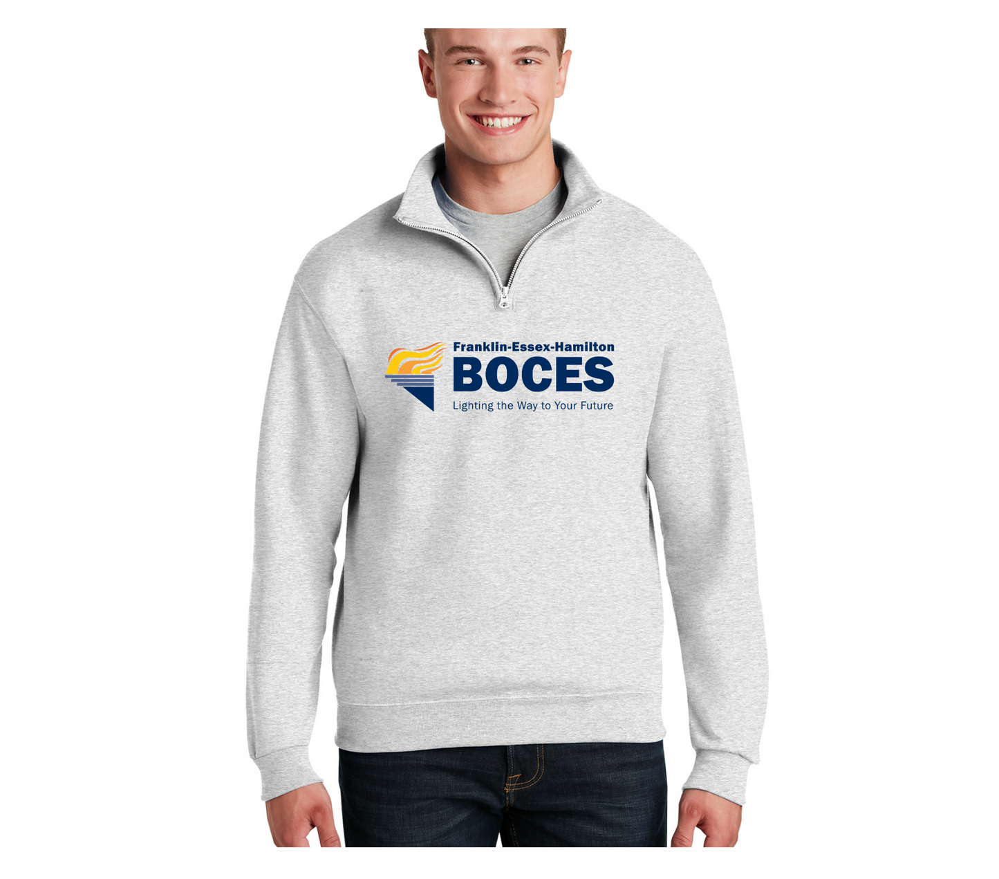 Jerzees NuBlend ® 1/4-Zip Cadet Collar Sweatshirt Ash FEH BOCES With Full Color Torch