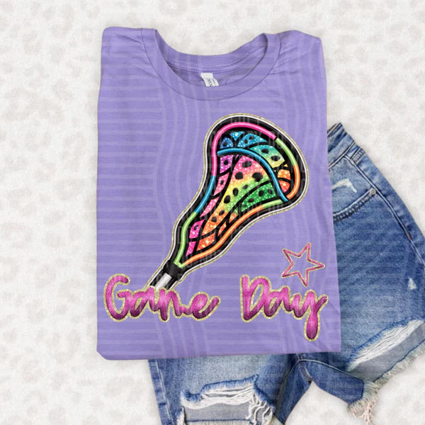 Rainbow Lacrosse Game Day Bella + Canvas Unisex Jersey T-Shirt Dark Lavender