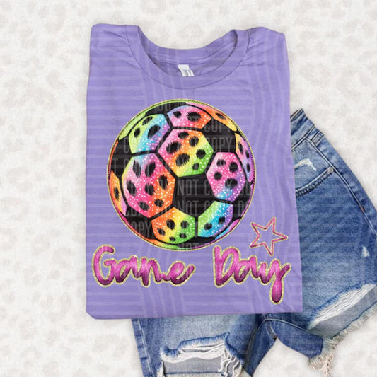 Rainbow Soccer Game Day Bella + Canvas Unisex Jersey T-Shirt Dark Lavender