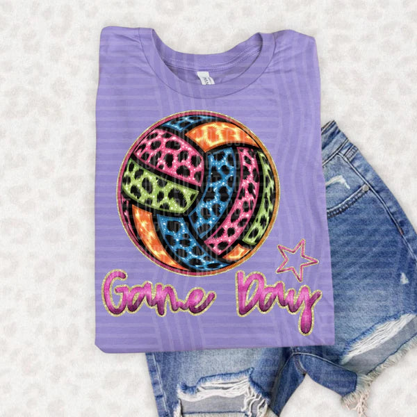 Rainbow Volleyball Game Day Bella + Canvas Unisex Jersey T-Shirt Dark Lavender