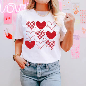 Red White Hearts Rows Patterns Gildan Softstyle® T-Shirt White