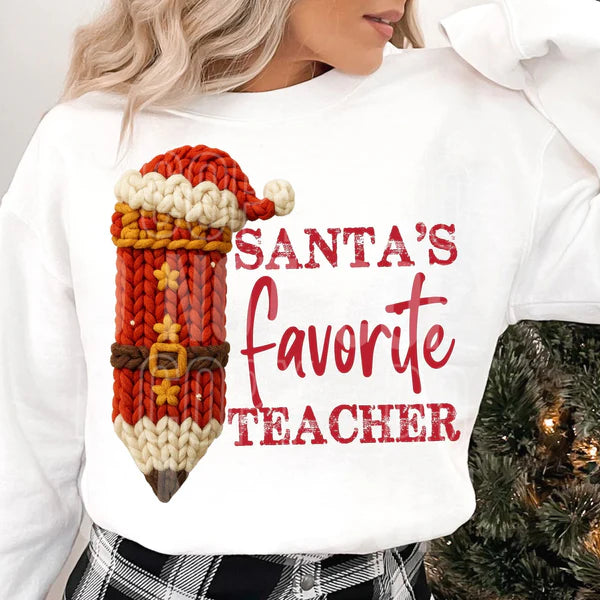 Santa's Favorite Teacher Faux Yarn Gildan Unisex Heavy Blend™ Crewneck Sweatshirt White