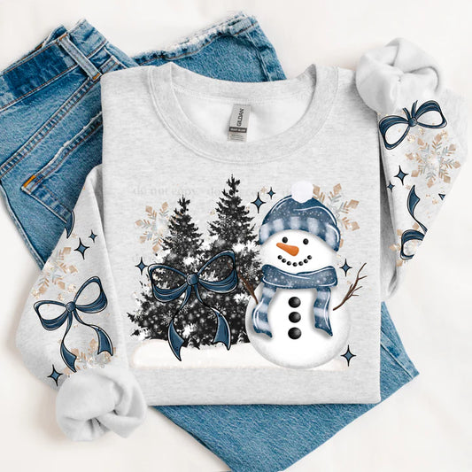 Snowman Bow With Double Print Sleeves Gildan Unisex Heavy Blend™ Crewneck Sweatshirt Ash