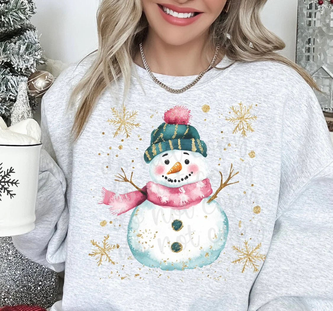 Snowman Green Pink Gildan Unisex Heavy Blend™ Crewneck Sweatshirt Ash