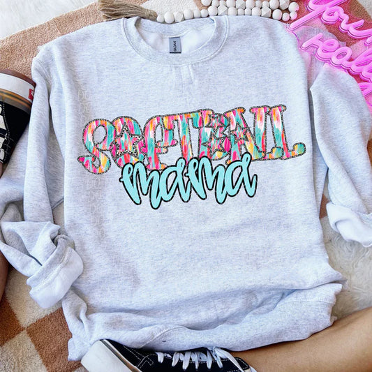 Softball Mama Multicolor Stars Gildan Unisex Heavy Blend™ Crewneck Sweatshirt Sport Grey