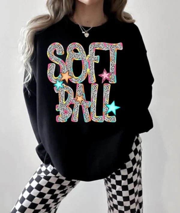 Softball Rainbow Polka Dot Gildan Unisex Heavy Blend™ Crewneck Sweatshirt Black