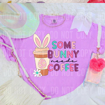 Some Bunny Needs Coffee Comfort Colors Adult Heavyweight T-Shirt Neon Violet