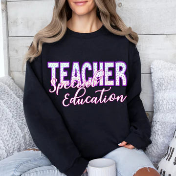 Special Education Teacher Polka Dot Faux Embroidery Gildan Unisex Heavy Blend™ Crewneck Sweatshirt Black