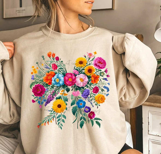 Spring Floral Bow Sleeve Gildan Unisex Heavy Blend™ Crewneck Sweatshirt Sand