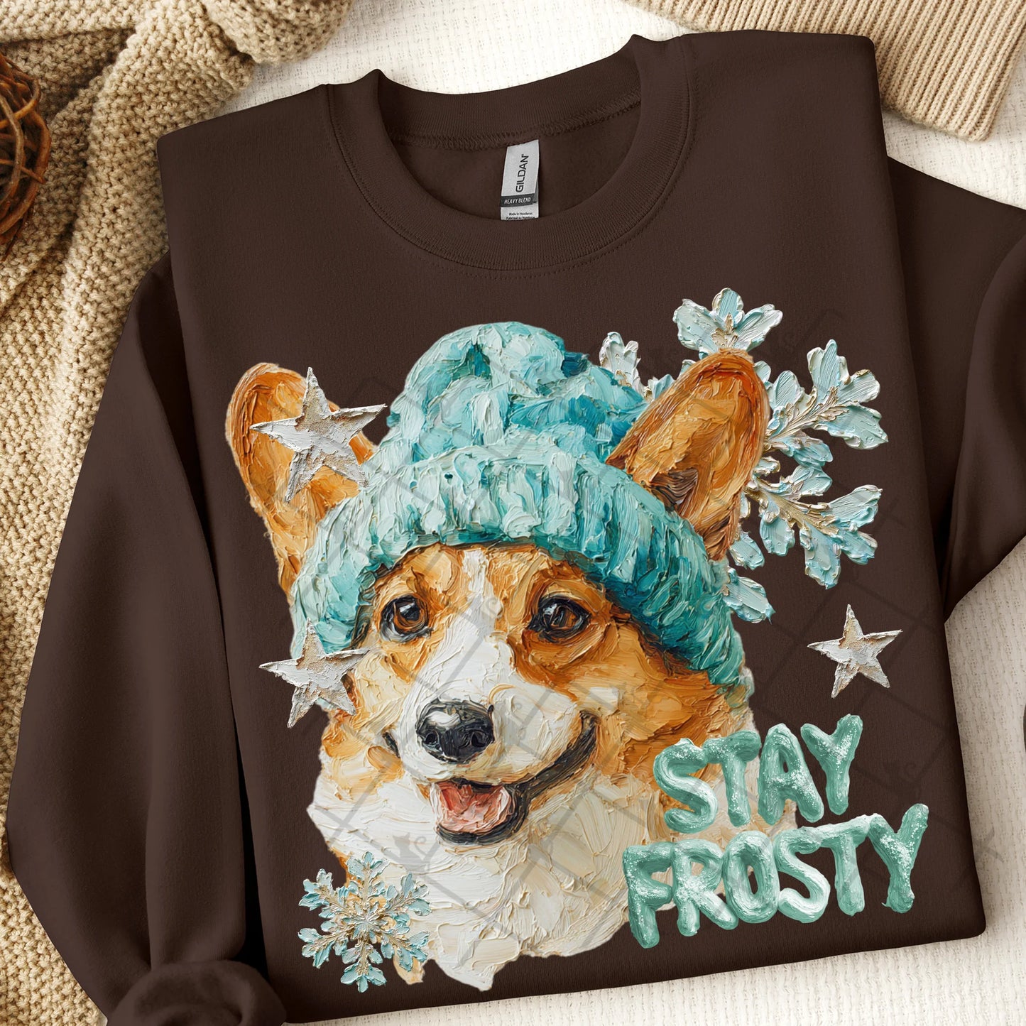 Stay Frosty Corgi Gildan Unisex Heavy Blend™ Crewneck Sweatshirt Dark Chocolate
