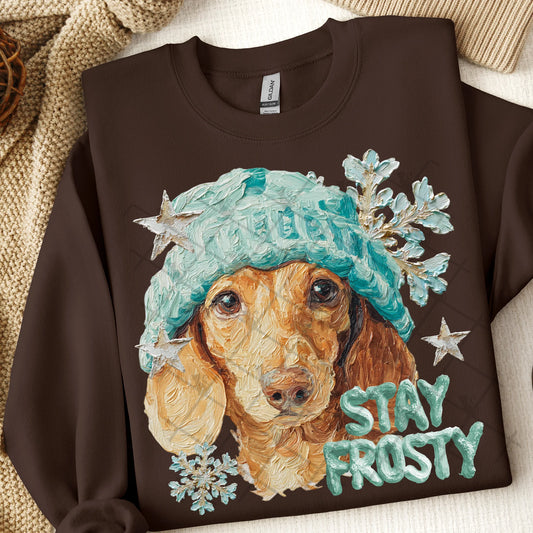 Stay Frosty Dachshund Gildan Unisex Heavy Blend™ Crewneck Sweatshirt Dark Chocolate