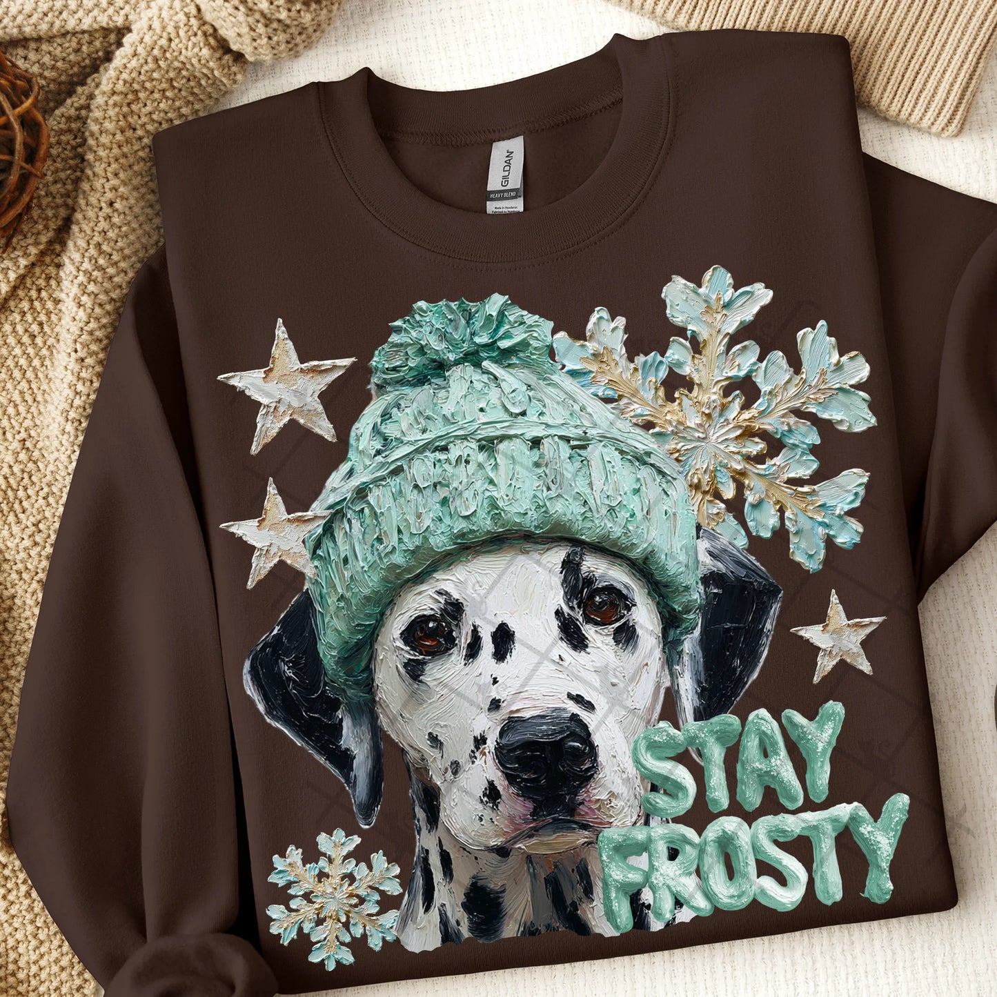 Stay Frosty Dalmation Gildan Unisex Heavy Blend™ Crewneck Sweatshirt Dark Chocolate