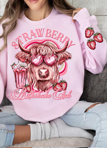 Strawberry Milkshake Club Highland Club Gildan Unisex Heavy Blend™ Crewneck Sweatshirt Light Pink