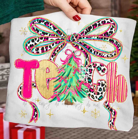 Teach Bright Leopard Bow Christmas Comfort Colors Adult Heavyweight T-Shirt Ivory