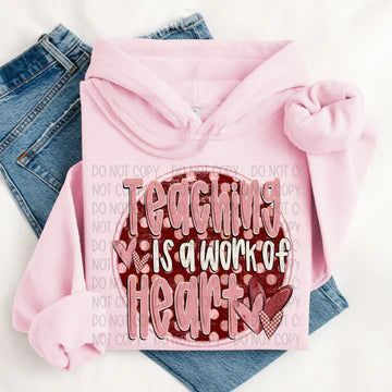 Teaching Is A Work Of Heart Valentines Day Gildan Adult Heavy Blend™ 50/50 Hooded Sweatshirt Light Pink