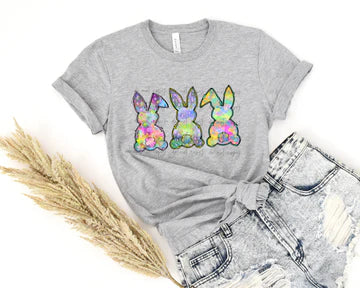 Three Rainbow Bunnies Bella + Canvas Unisex Jersey T-Shirt Athletic Heather