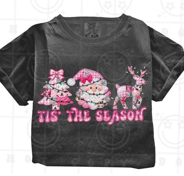 Tis The Season Pink Tree Santa And Reindeer Comfort Colors Adult Heavyweight T-Shirt Pepper