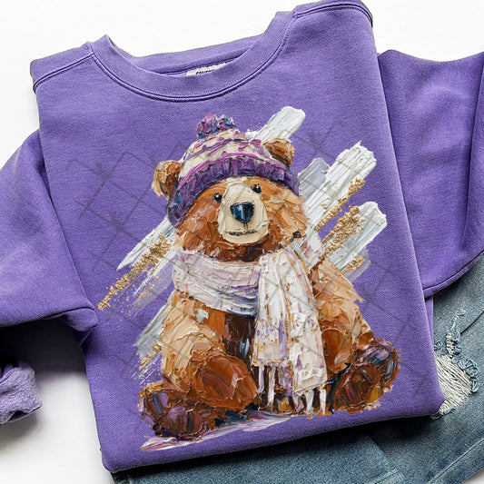 Winter Painted Bear Comfort Colors Unisex Garment-Dyed Crewneck Sweatshirt Violet