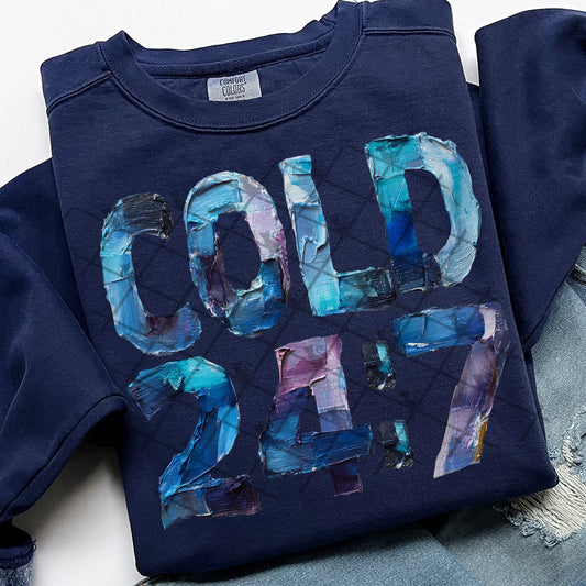 Winter Painted Cold 24 7 Comfort Colors Unisex Garment-Dyed Crewneck Sweatshirt True Navy
