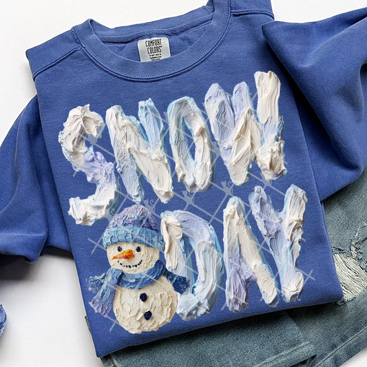 Winter Painted Snow Day Comfort Colors Unisex Garment-Dyed Crewneck Sweatshirt Flo Blue