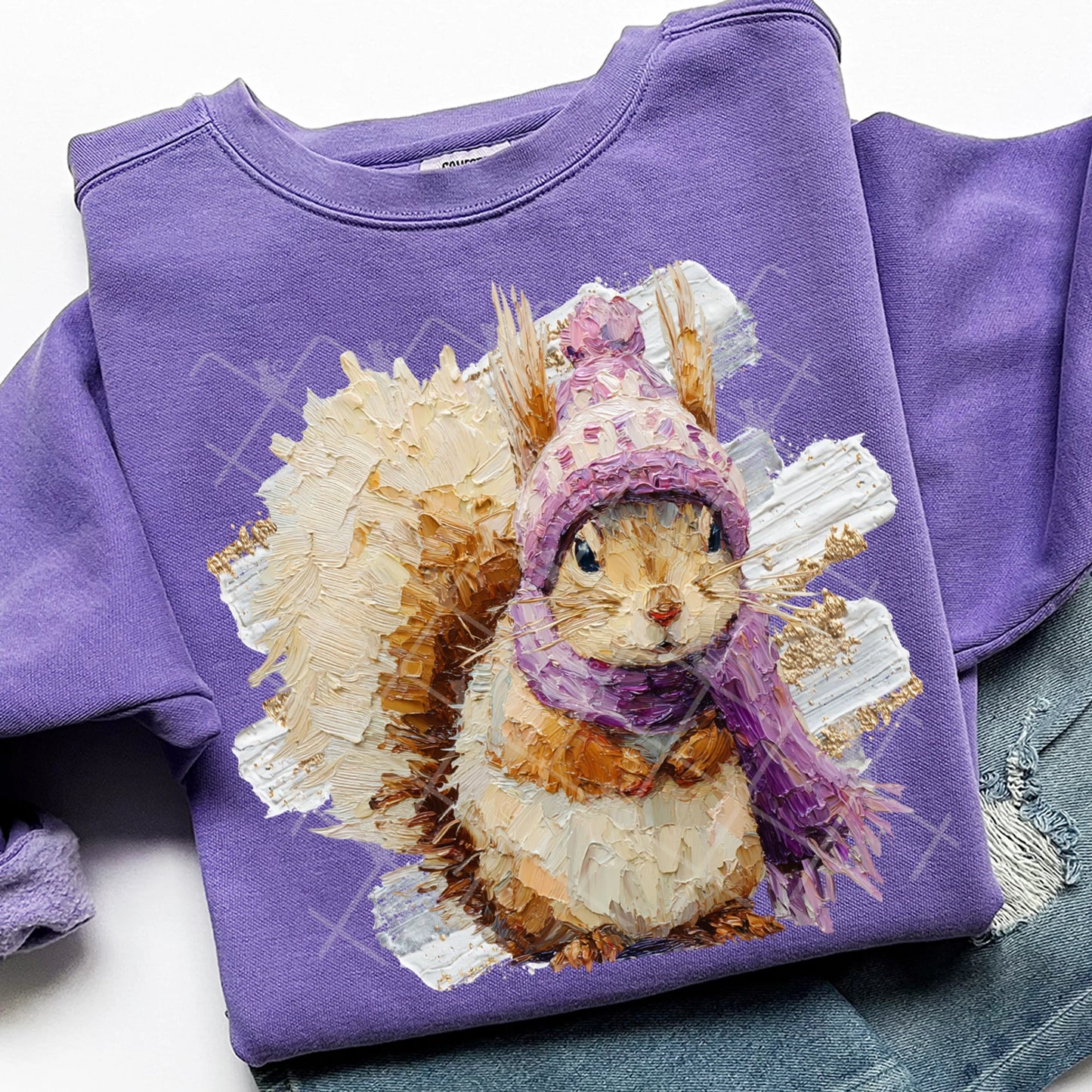Winter Painted Squirrel Comfort Colors Unisex Garment-Dyed Crewneck Sweatshirt Violet