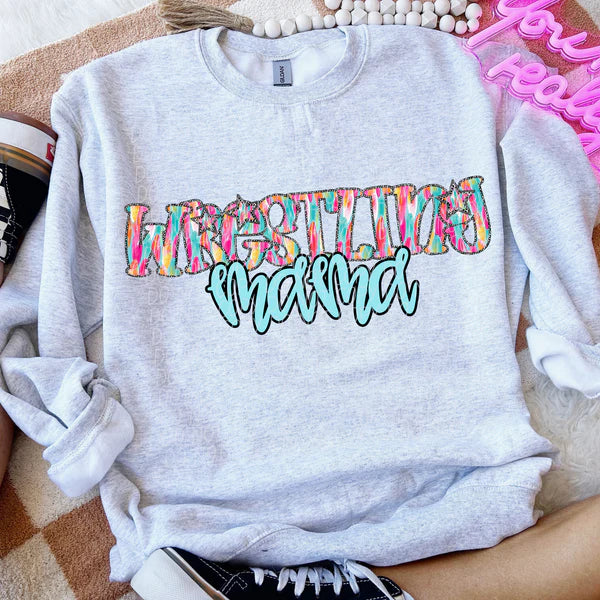 Wrestling Mama Multicolor Stars Gildan Unisex Heavy Blend™ Crewneck Sweatshirt Sport Grey