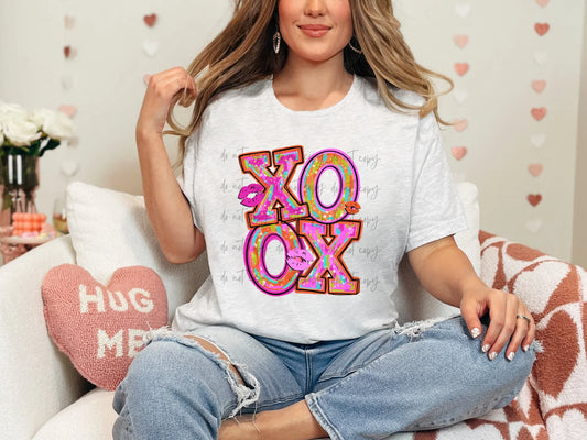 XOXO Messy Pink Bella + Canvas Unisex Jersey T-Shirt Ash