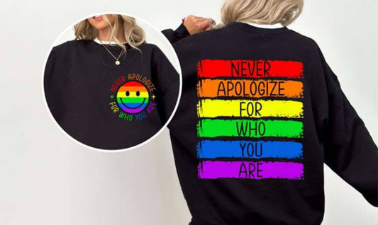 Never Apologize Double Print Gildan Heavy Blend™ 50/50 Fleece Crew Black