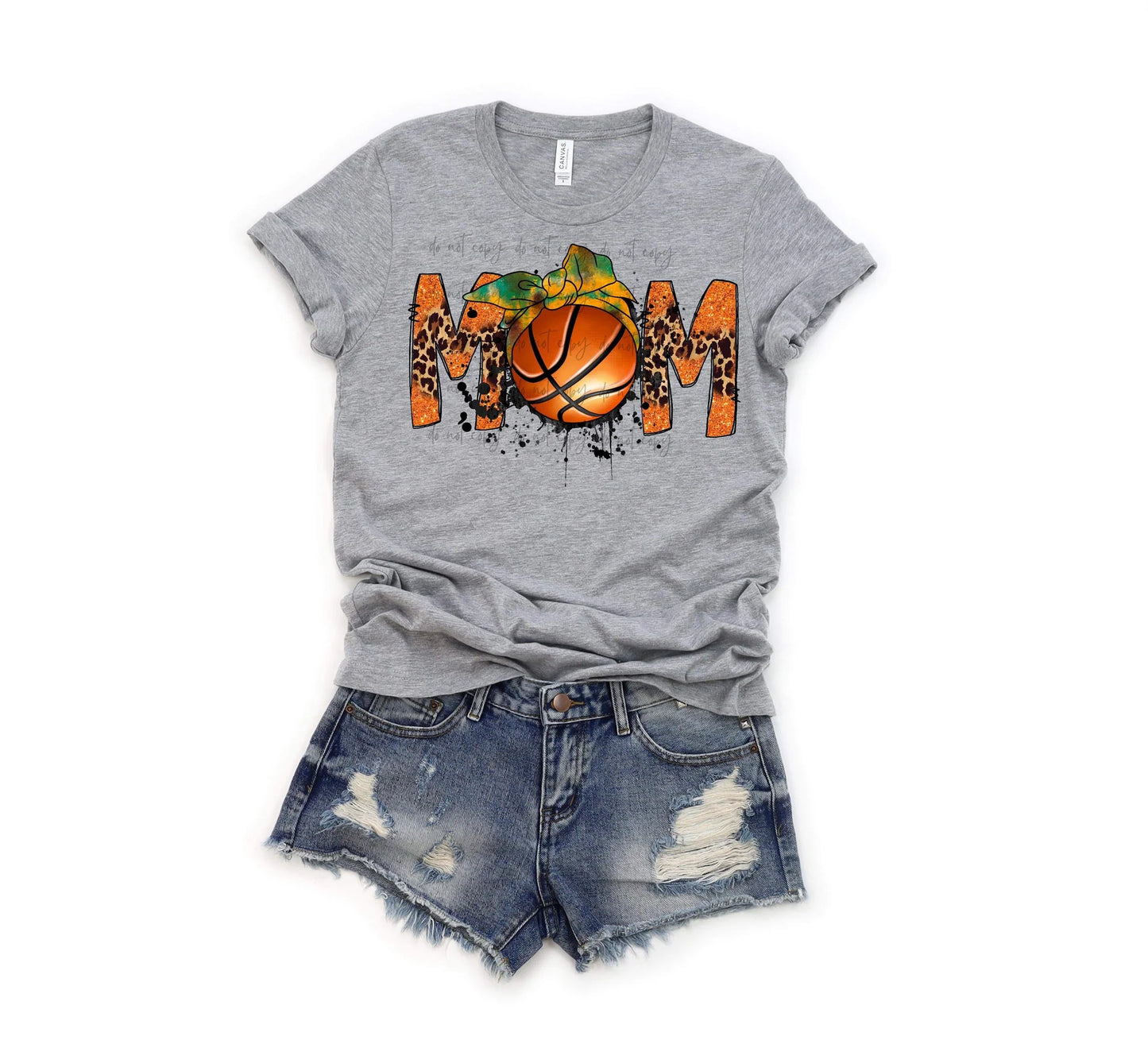 Basketball Mom Splatter Bow Bella + Canvas Unisex Jersey T-Shirt Athletic Heather