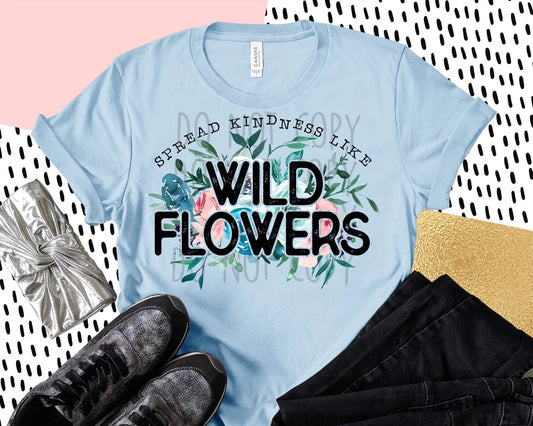 Spread Kindness Like Wildflowers Bella + Canvas Unisex Jersey T-Shirt Light Blue